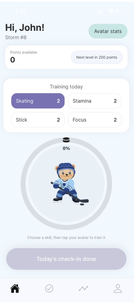 Player home — avatar & training
